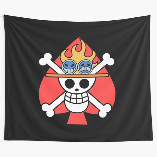 One Piece themed wall tapestry featuring Ace's Jolly Roger symbol