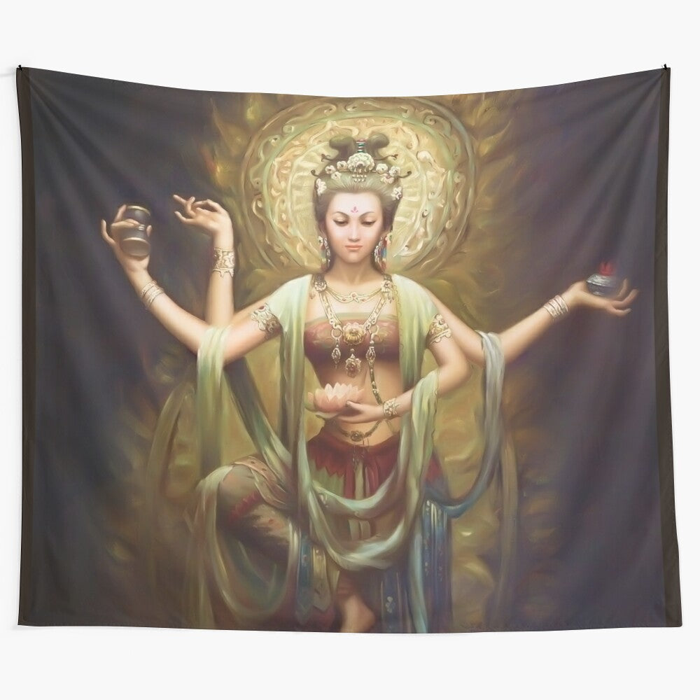 Quan Yin Tapestry - Goddess of Compassion Spiritual Wall Art