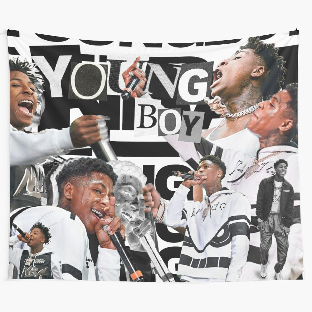 Youngboy inspired black and white collage tapestry with diamond and album art elements