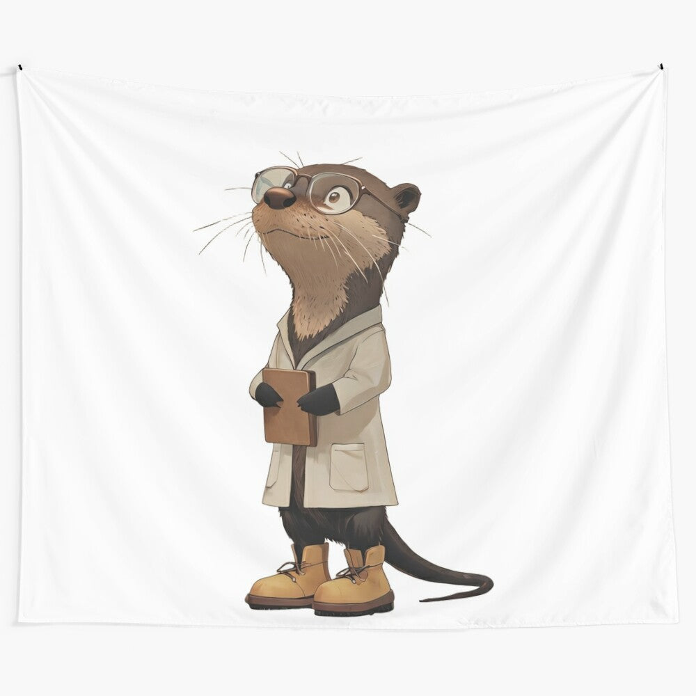 Illustration of an adorable otter wearing a lab coat and glasses, holding a clipboard