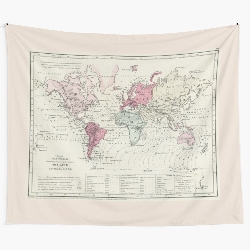 Vintage 1865 map of the world tapestry