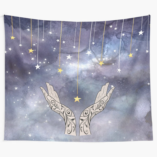 Falling stars tapestry with a galaxy background, inspired by the ACOTAR series