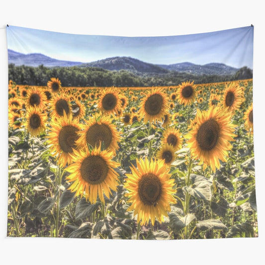 Sunflower fields tapestry with vibrant yellow flowers in a scenic summer landscape