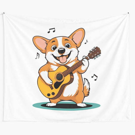 Illustration of a cute corgi playing the guitar