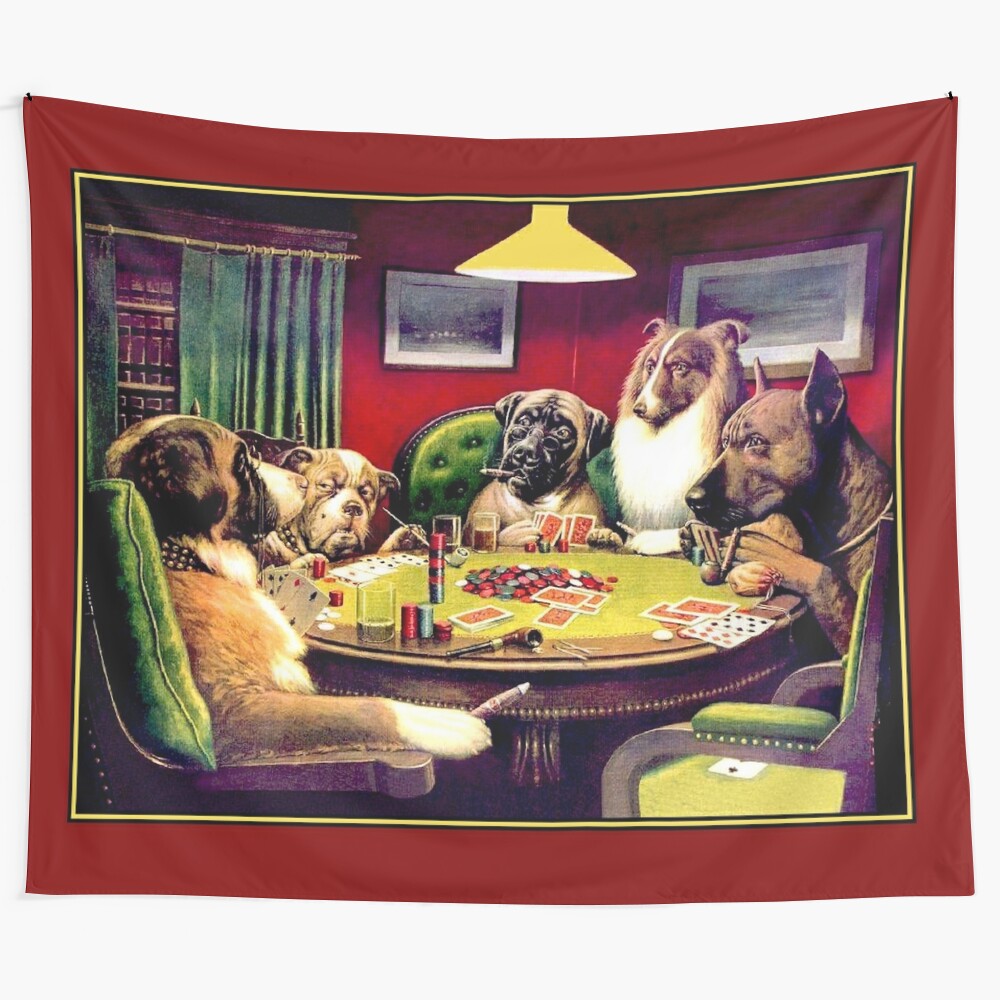 Vintage dogs playing poker tapestry with abstract, whimsical design