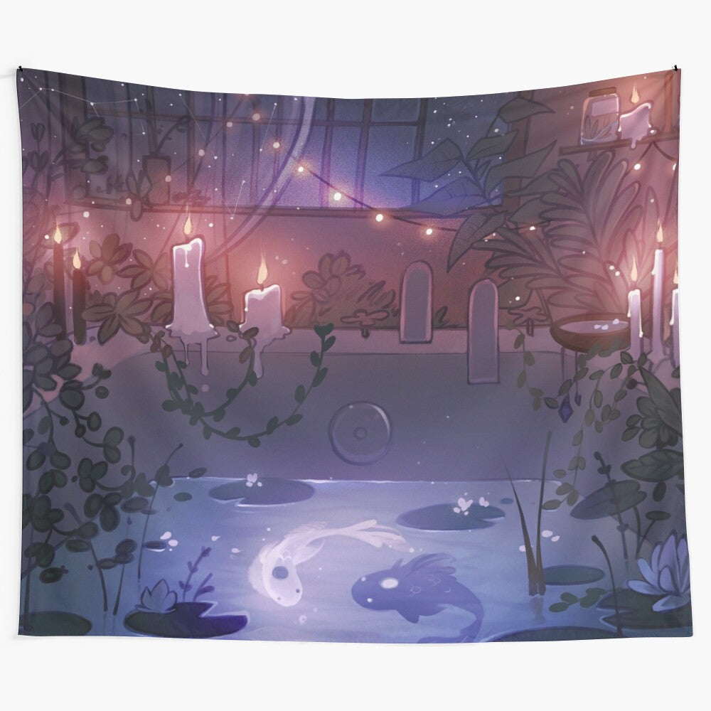 Witches cauldron tapestry with bubbling potion and spooky elements