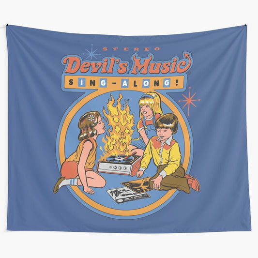 Vintage-style devil's music tapestry with retro album cover parody design