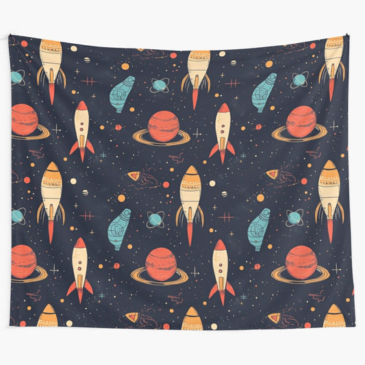 Futuristic space tapestry with abstract technology motifs