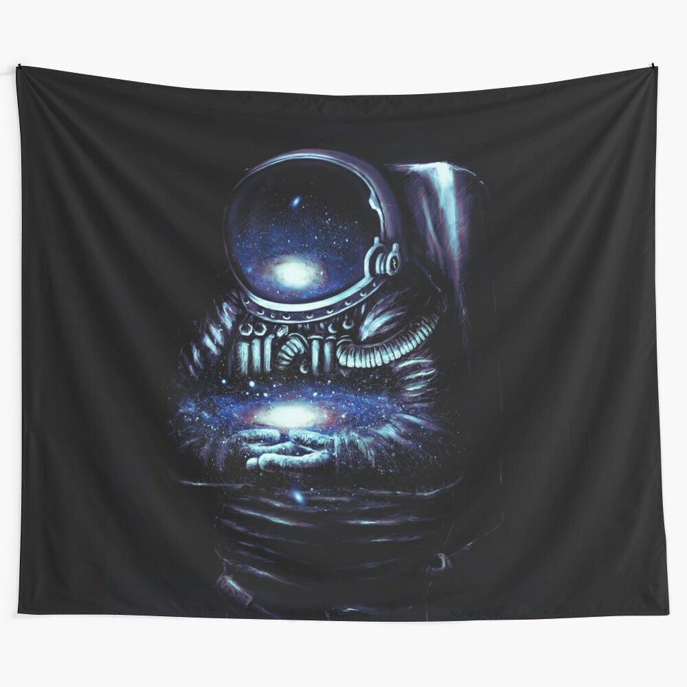 Cosmic tapestry featuring a surreal astronaut in a dreamlike galaxy