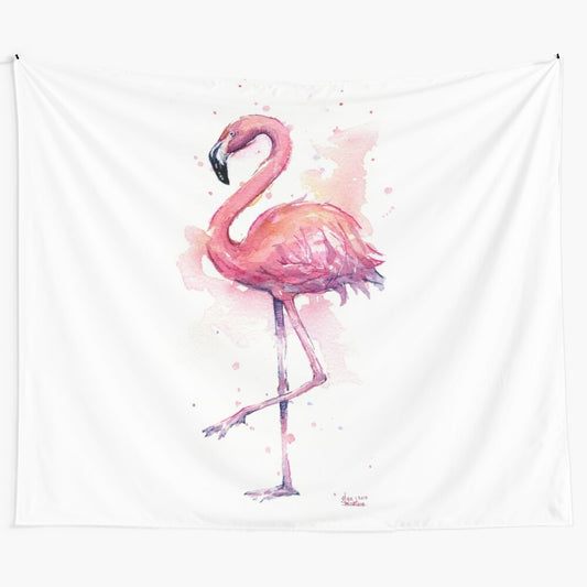 Vibrant watercolor flamingo tapestry with a tropical, abstract design