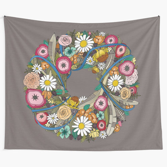 Midsummer crown taupe tapestry with floral and bohemian design