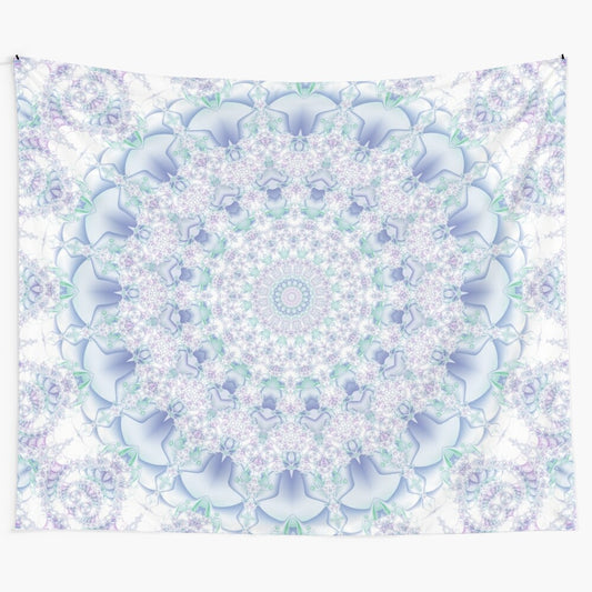 Pastel mandala tapestry with blue, green, and purple colors