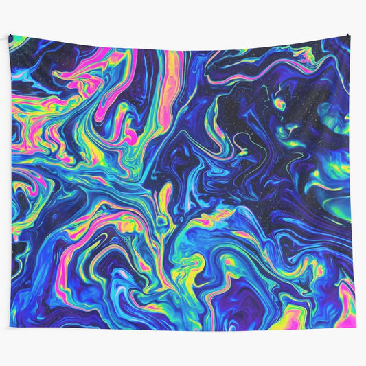 Psychedelic abstract fluid art tapestry with vibrant colors and patterns