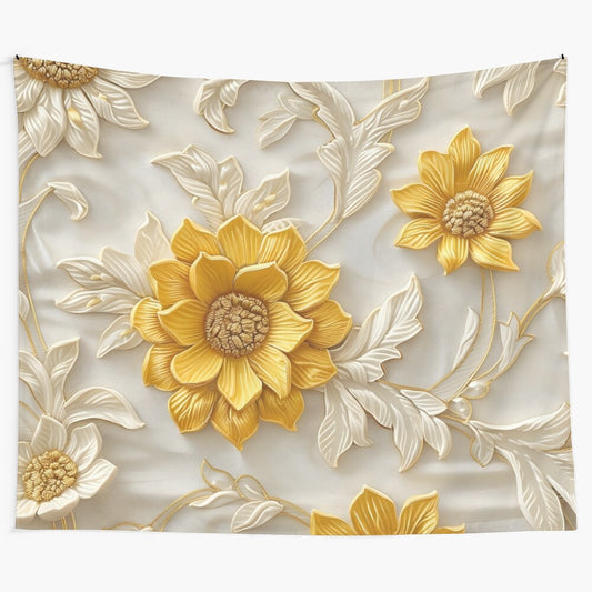 Textured yellow and white sunflower pattern tapestry