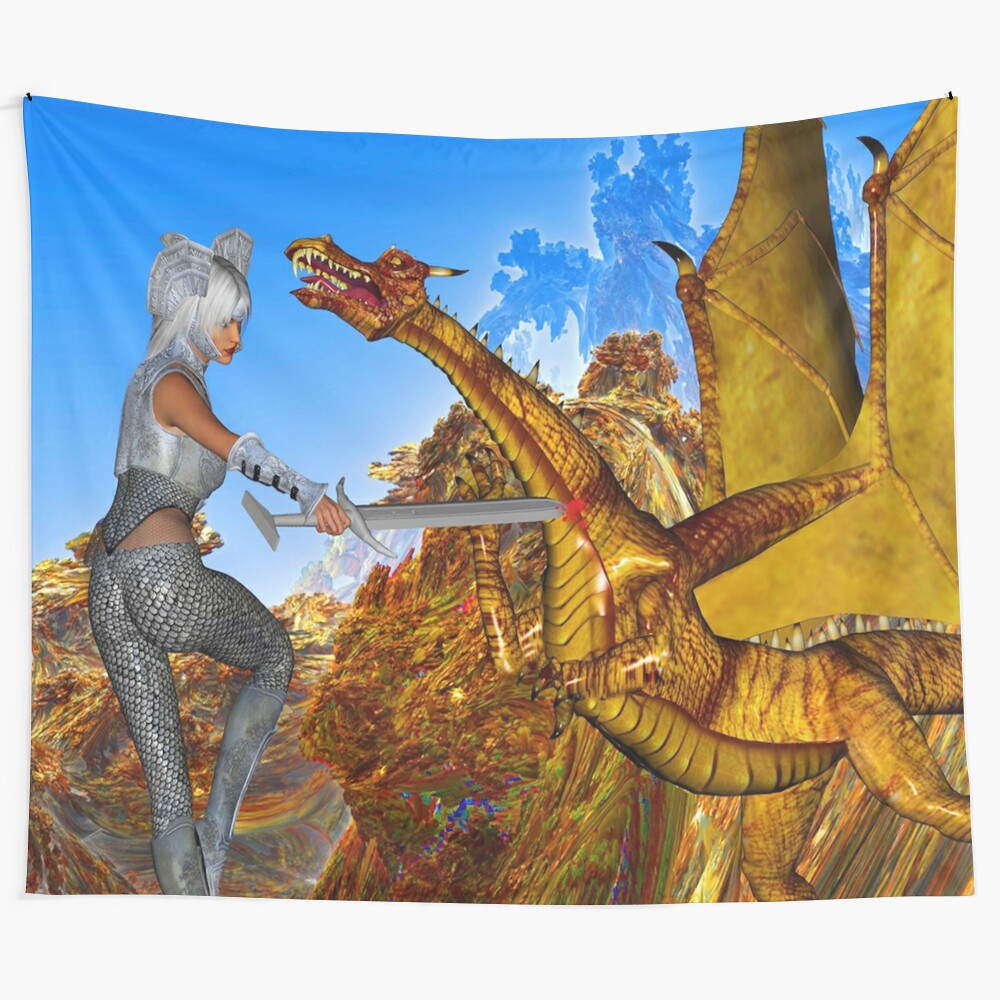 Vibrant dragon tapestry with abstract and nature-inspired patterns