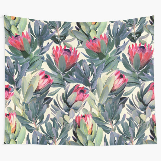 Painted protea pattern tapestry featuring a colorful floral design