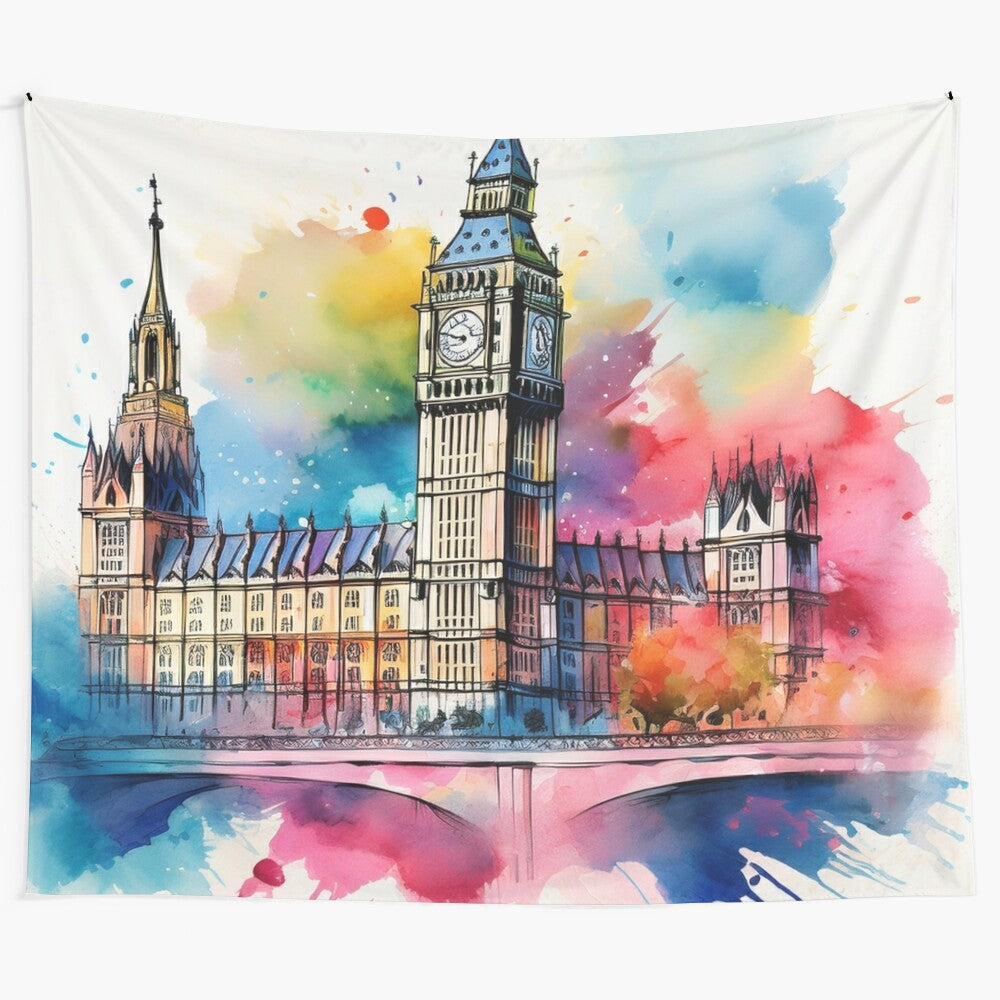 Colourful London Big Ben Watercolour Art Tapestry