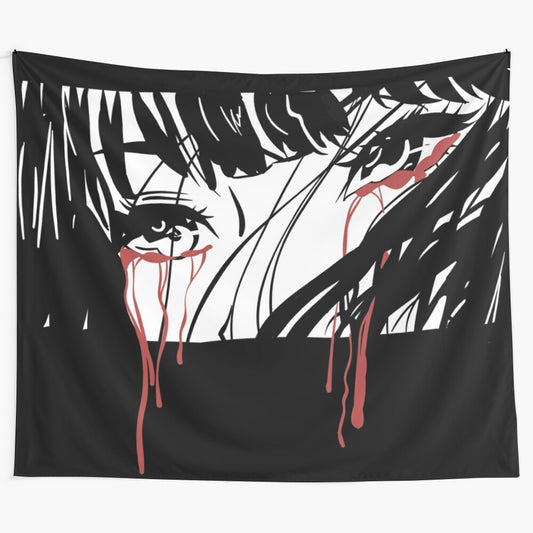 Crying anime girl tapestry featuring a melancholy, emotional design