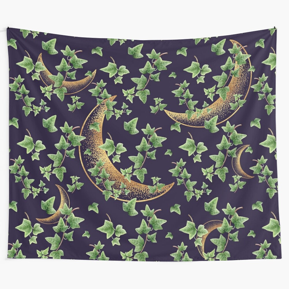 Ivy and gold moon tapestry with mystical, boho design