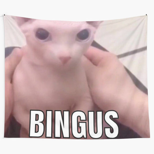 Bingus the cute and quirky cat featured in a tapestry design