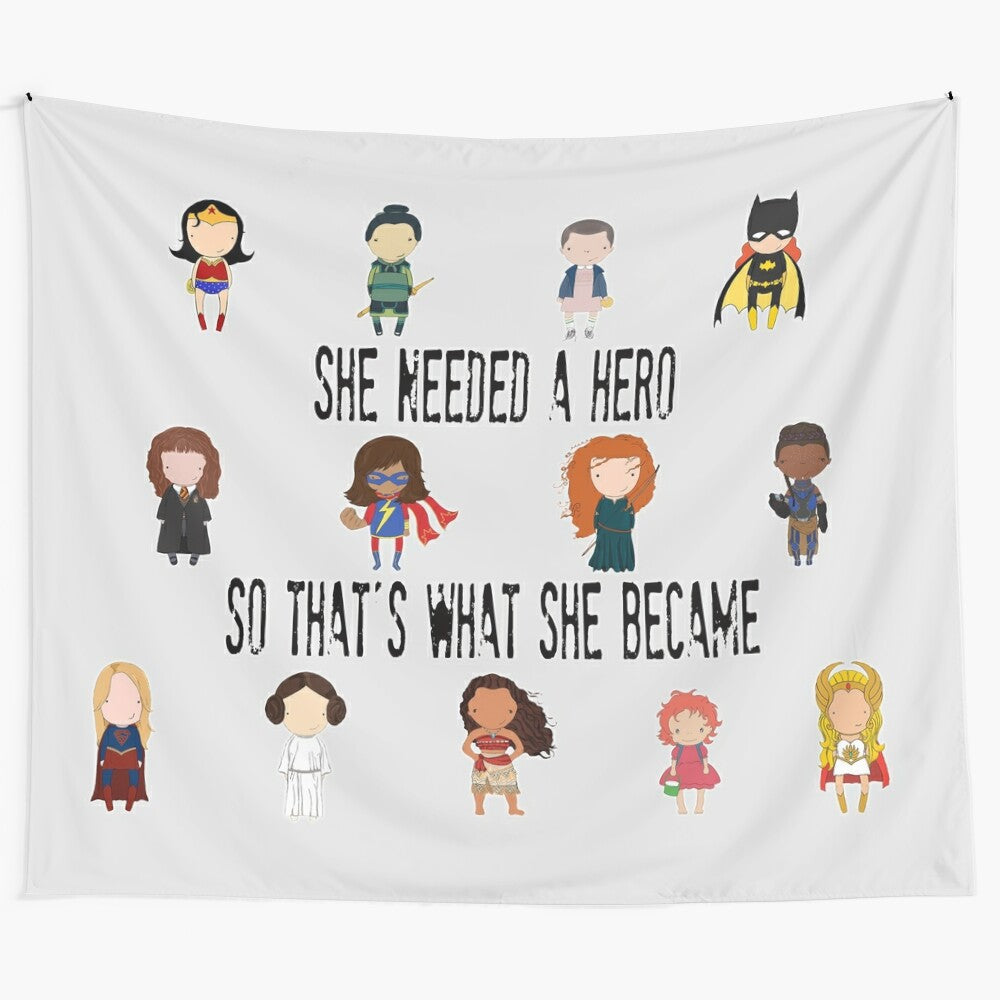 Tapestry featuring empowered female characters