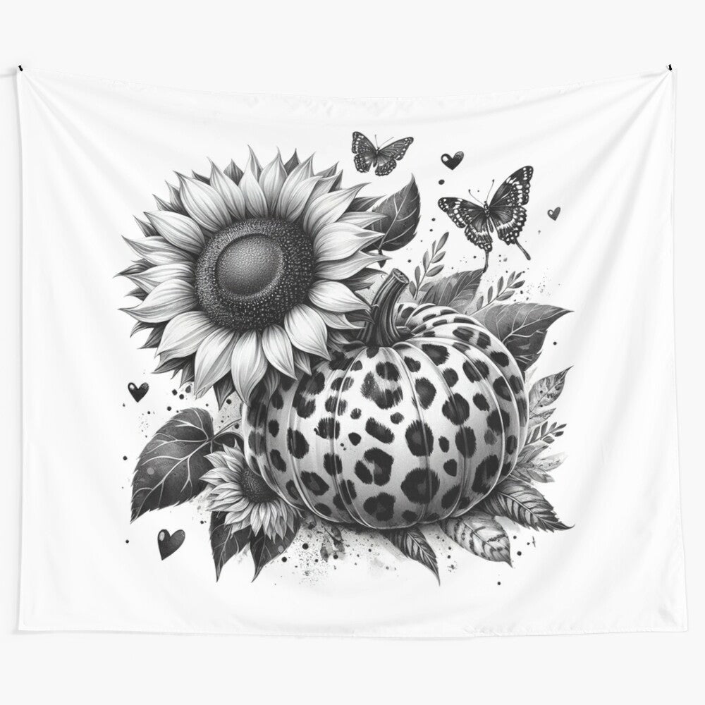 Leopard and sunflower pumpkin tapestry