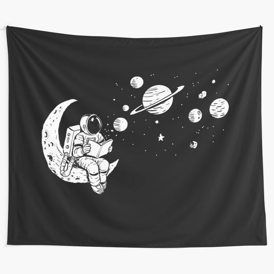 Tapestry depicting an astronaut exploring a fantastical space landscape