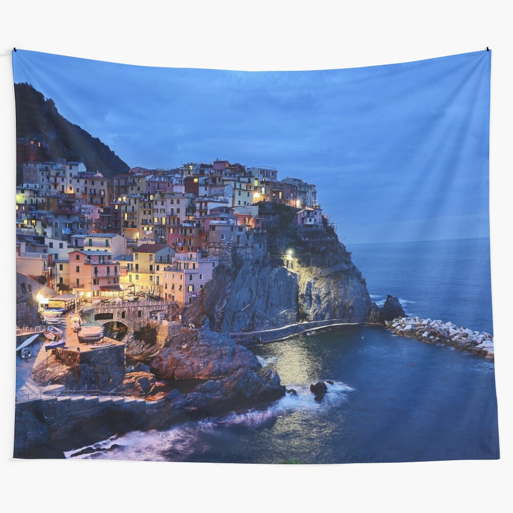 Cinque Terre Italy Sunset Ocean Cliffs Tapestry Wall Art