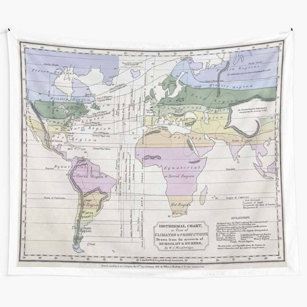 Vintage-inspired world climate map tapestry