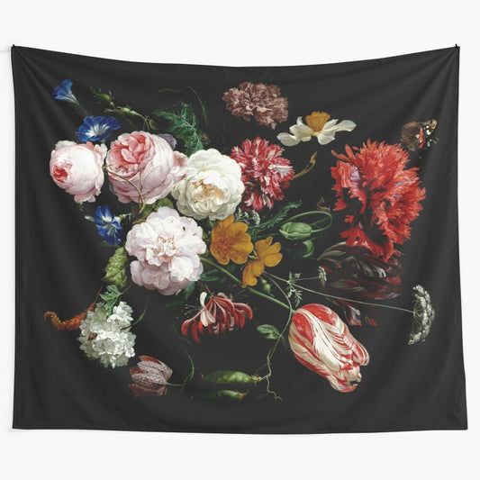 Detailed floral tapestry depicting a beautiful bouquet of flowers