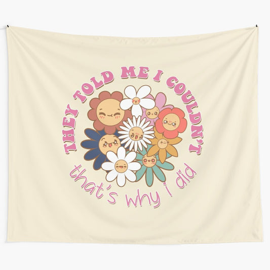 Colorful hippie tapestry with motivational quote