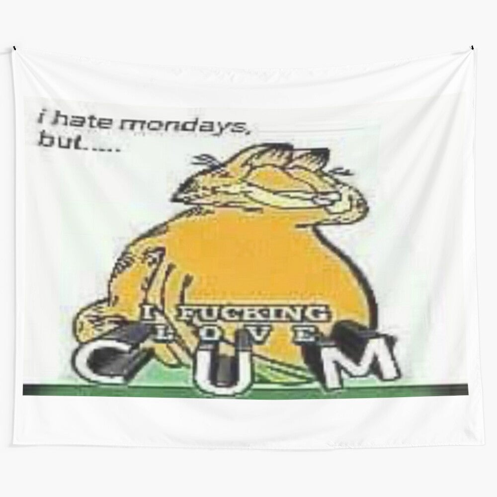 Garfield meme tapestry featuring the "coom" meme