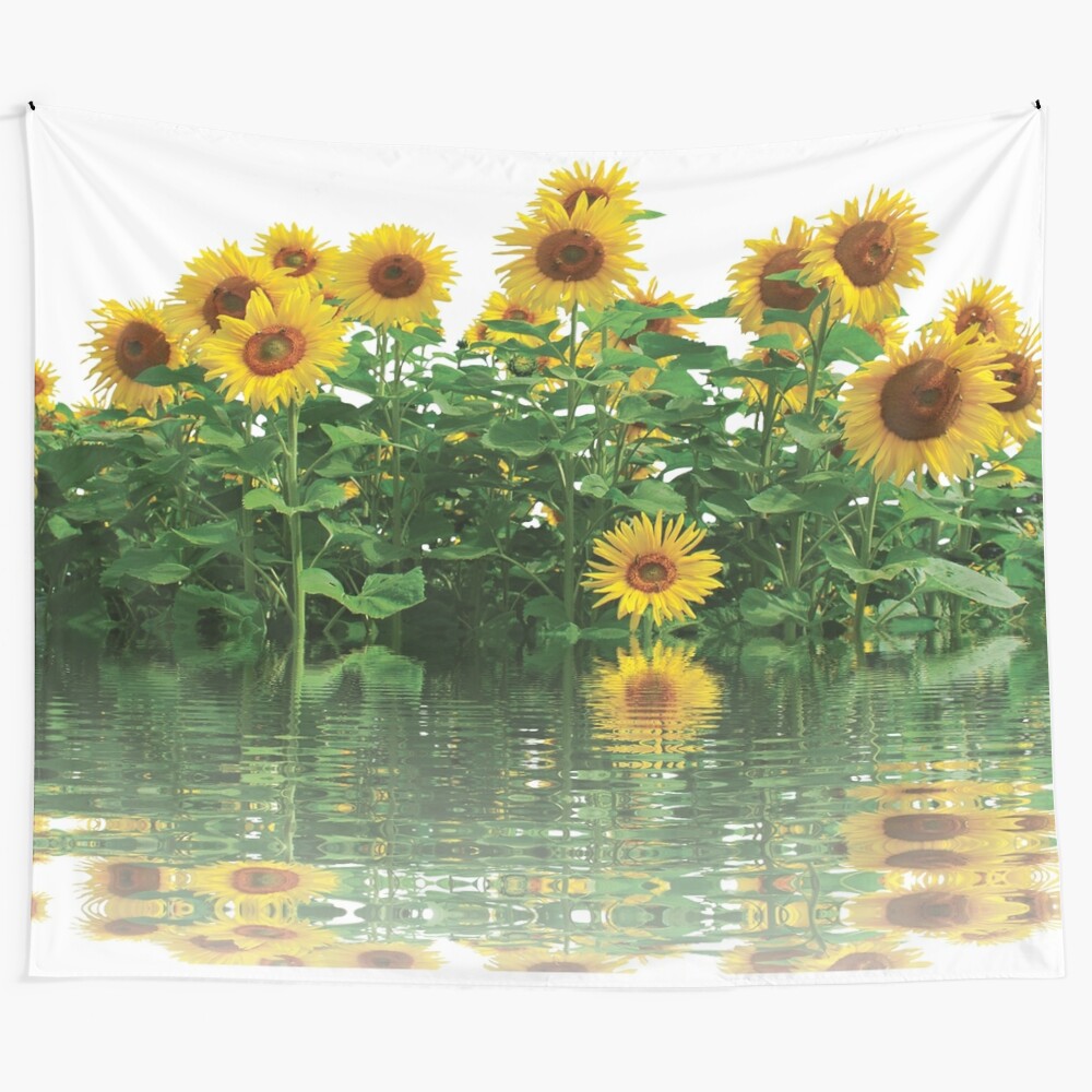 Vibrant sunflower garden tapestry with bees and flowers