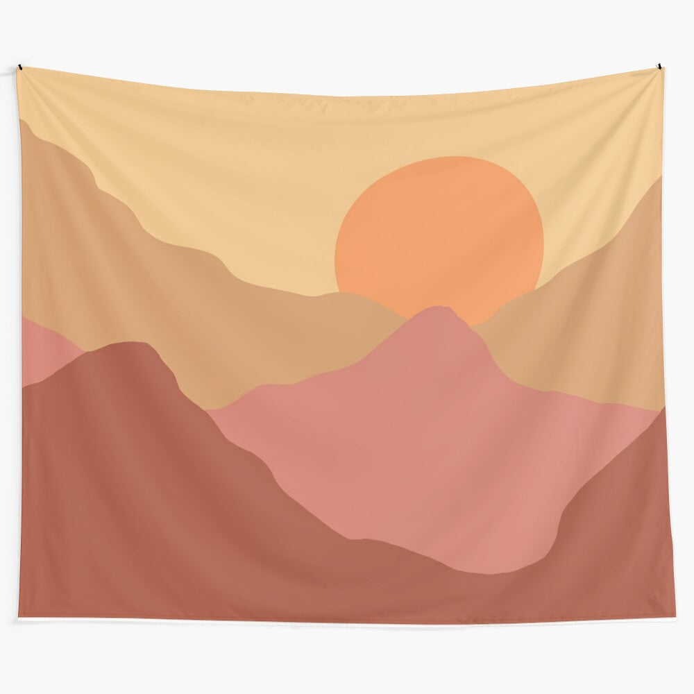 Neutral mountain range tapestry with a serene and minimalist design