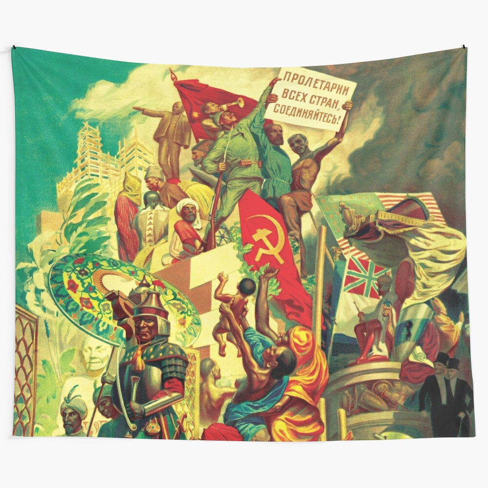 Tapestry depicting the October Revolution and its lasting impact on the working class and socialist movements