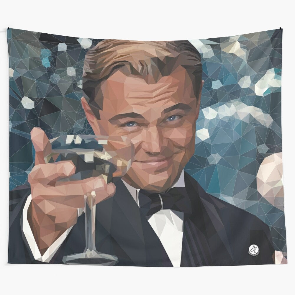 Elegant Great Gatsby-inspired tapestry featuring a modern portrait of Leonardo DiCaprio