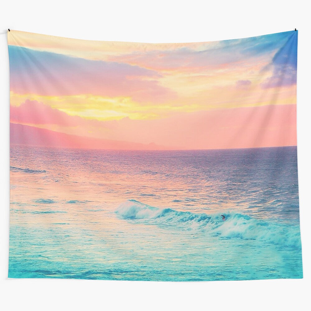 Hookipa Surf Sunset Tapestry - Breathtaking Hawaii Beach Scene