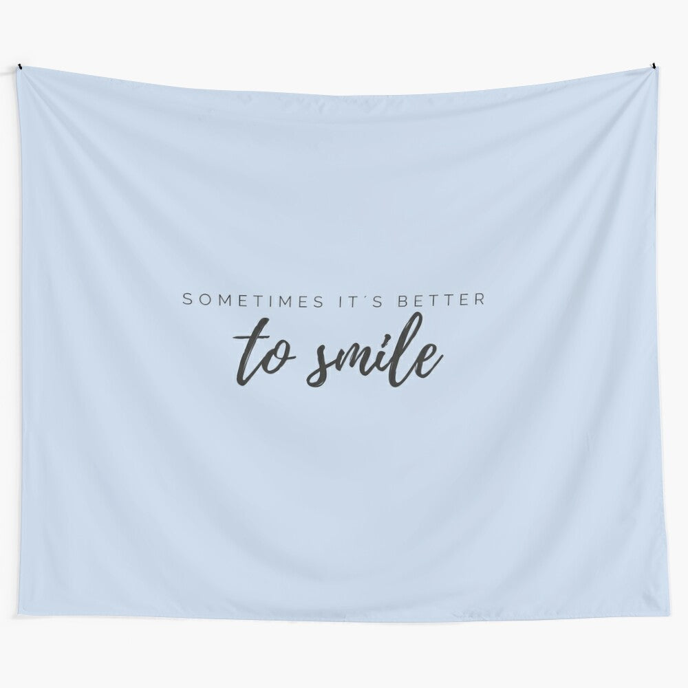 Motivational quote tapestry with a smiling smiley face