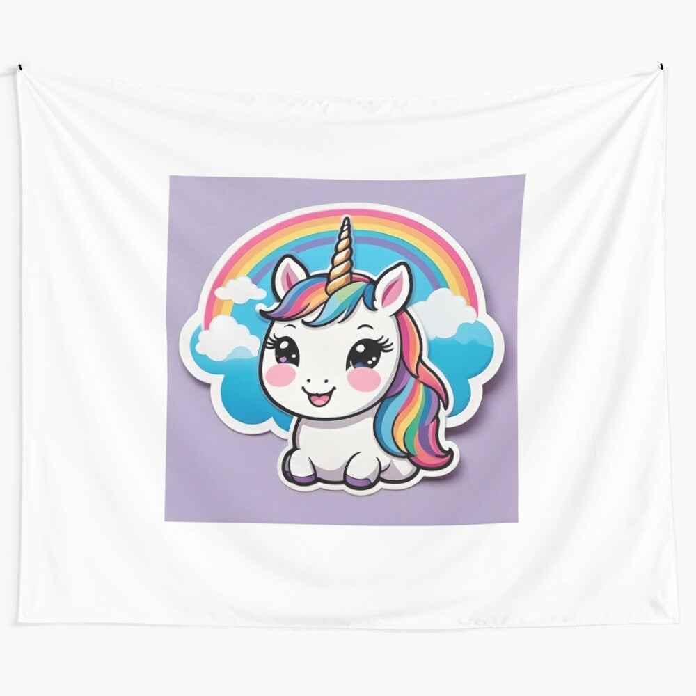 Kawaii cute unicorn sticker tapestry with whimsical fantasy art design