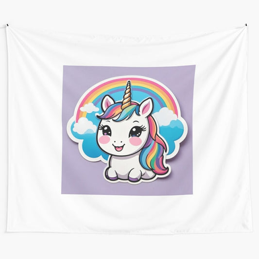 Kawaii cute unicorn sticker tapestry with whimsical fantasy art design