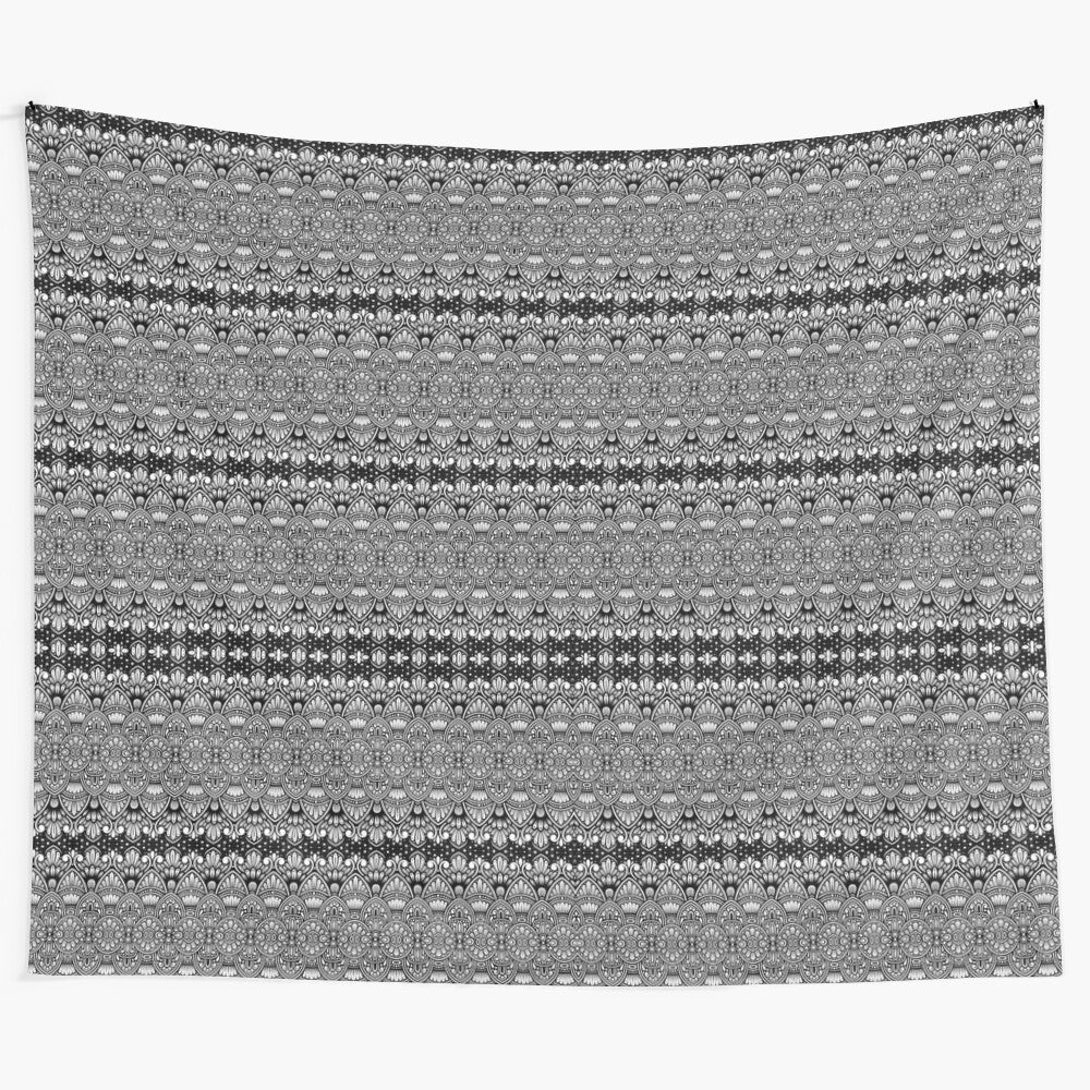 Mandala pattern art black and white tapestry wall hanging