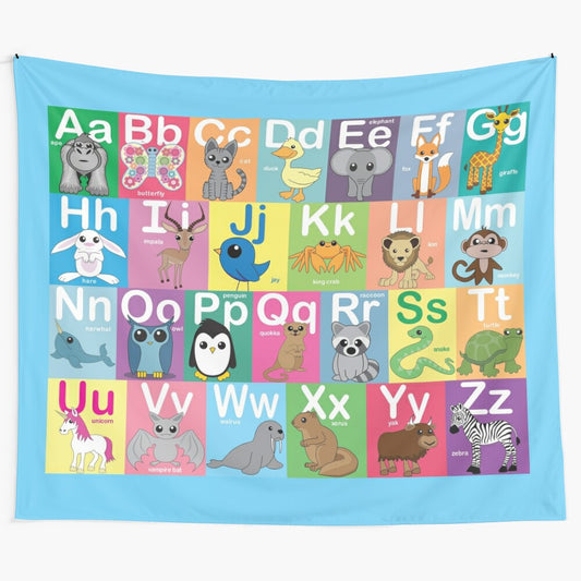 Colorful animal alphabet illustration educational tapestry