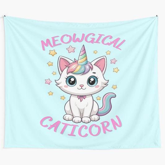 Enchanting Caticorn: Magical cat-unicorn hybrid tapestry