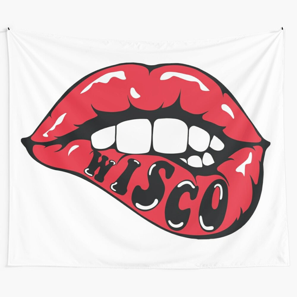 Wisconsin Badgers inspired tapestry featuring lips design