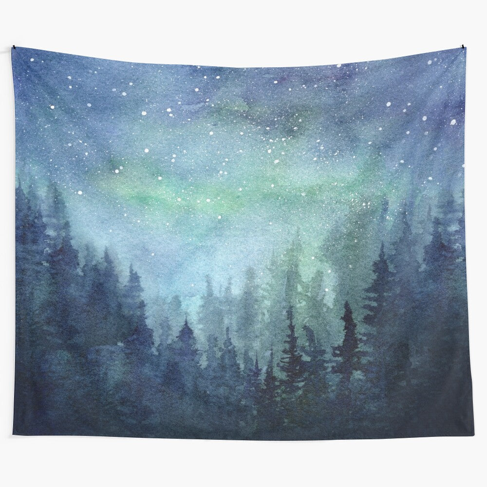 Watercolor galaxy and northern lights tapestry wall art