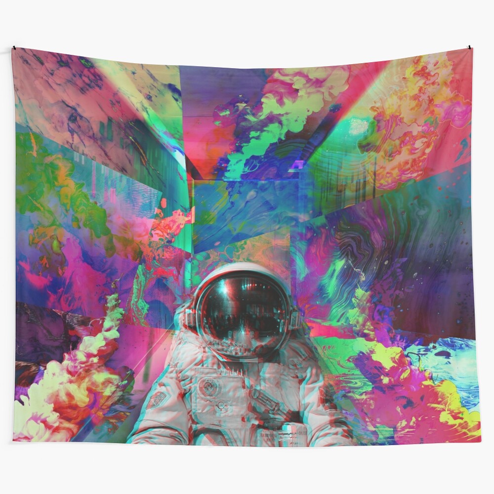 Psychedelic tapestry with trippy, spiritual, and cosmic imagery