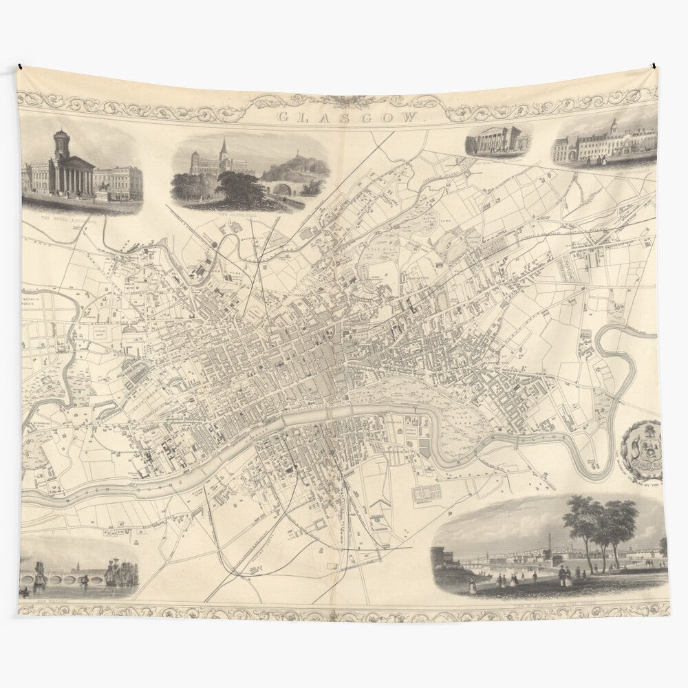 Vintage map of Glasgow, Scotland (1851) tapestry wall hanging