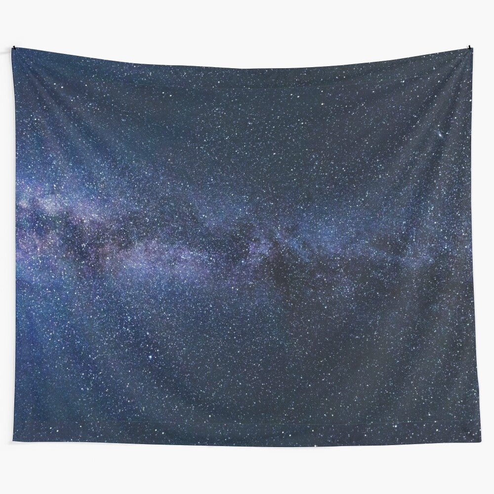 Starry night sky tapestry with shiny stars and galaxy design