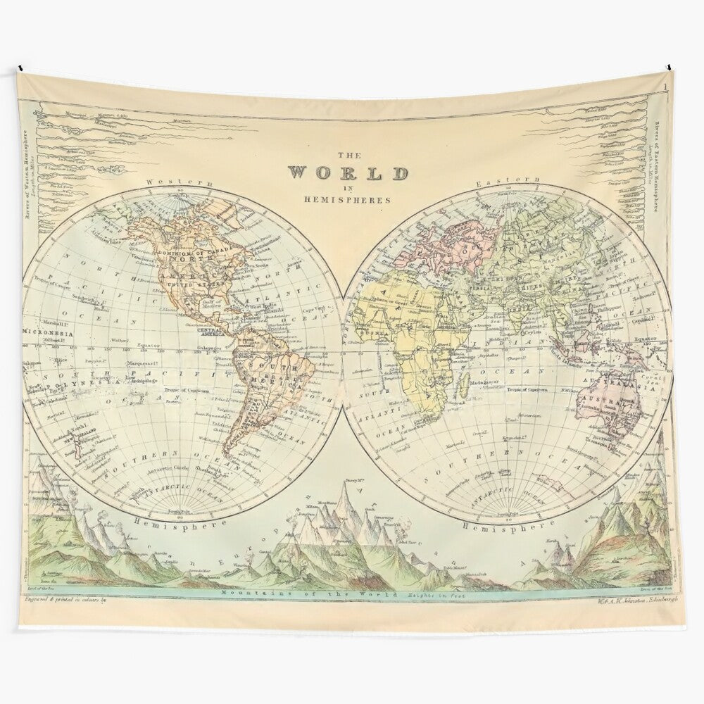 Vintage-inspired world map tapestry