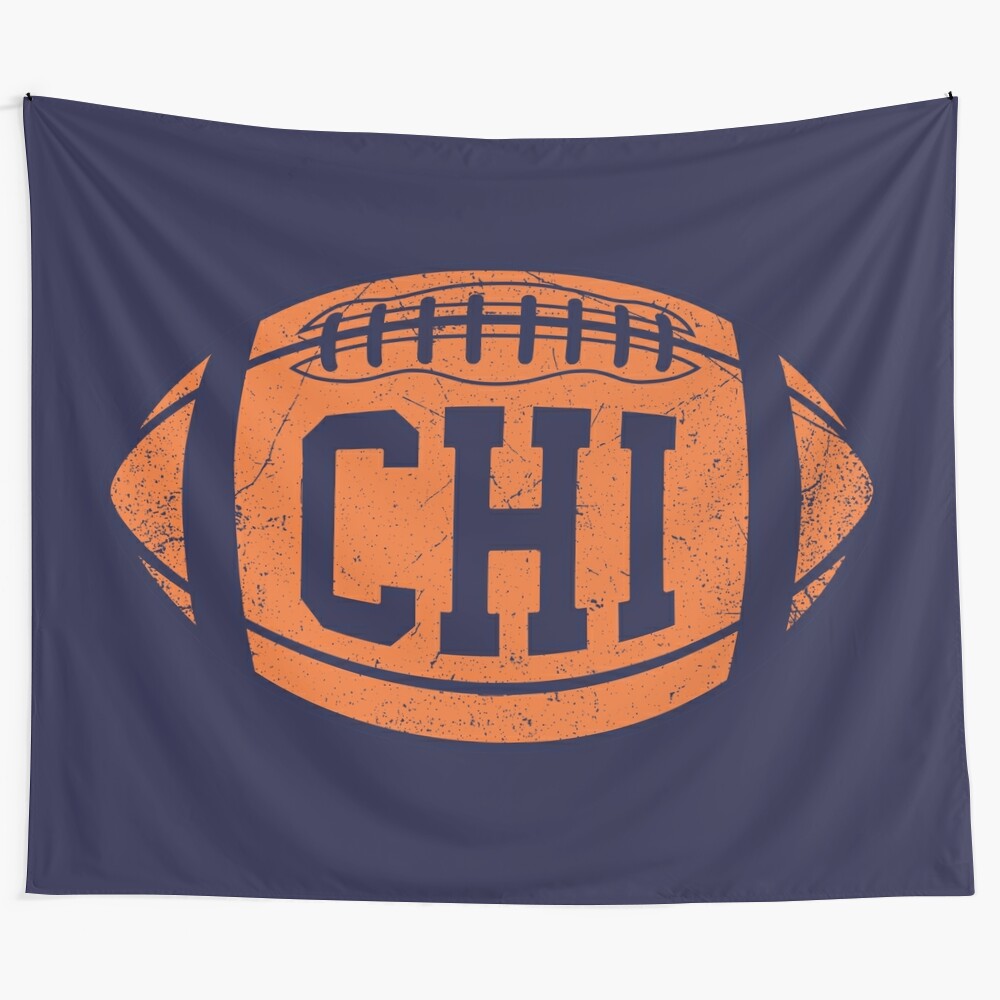 Vintage-inspired Chicago Bears tapestry with football and city elements